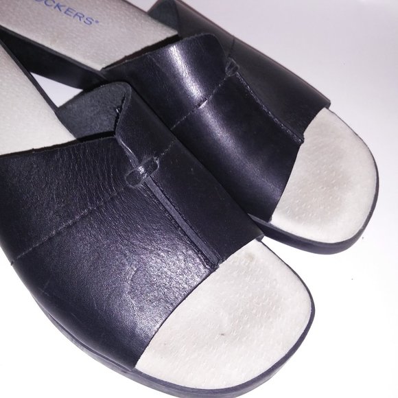 Dockers Sandal Daytona Womens Size 7M Black Leather Upper Slip On Slides Open To - Picture 4 of 16